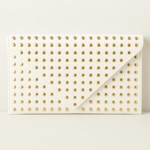 White Envelope Clutch with Gold Stud Accents – Glam Party Purse